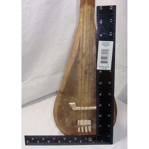Moroccan Guenbri Wood w/ Animal Skin Gut Strings & Stitched Instrument 28" - Picture 9 of 10